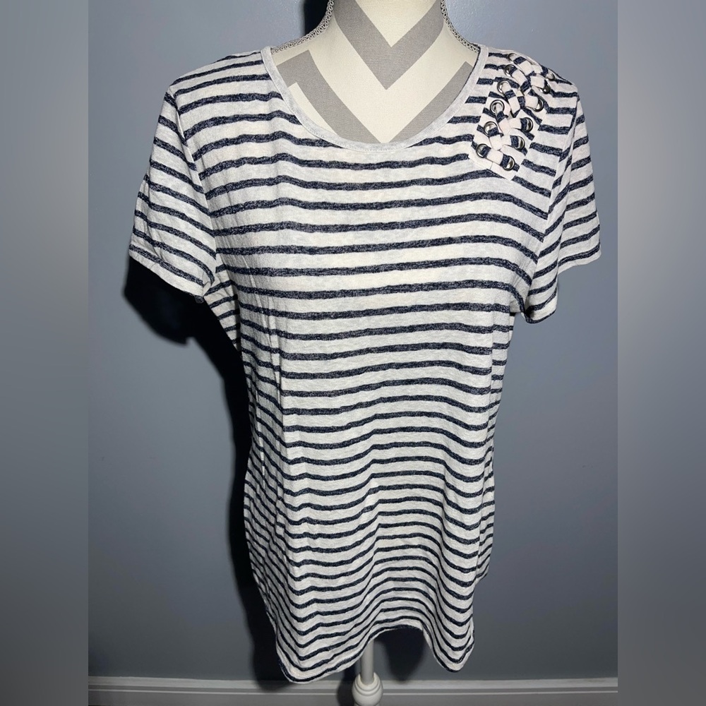 INC International Concepts Navy and White Striped Tee